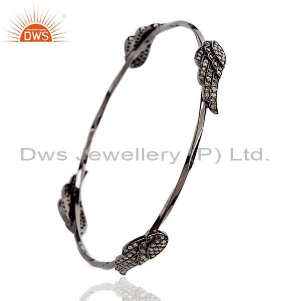 Supplier of 1.12ct pave diamond angel wing design bangle sterling silver jewelry