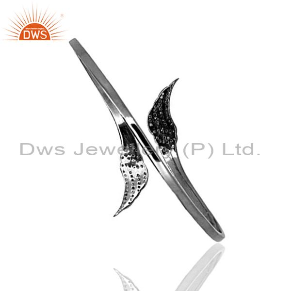 Exporter Sterling Silver ANGEL WINGS Cuff Bangle Bracelet Pave Natural Diamond Jewelry QY
