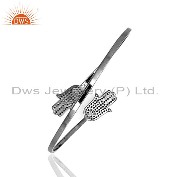 Exporter Religious Hamsa Hand Diamond Pave Bangle CHRISTMAS GIFT 925 Silver Bracelet QY