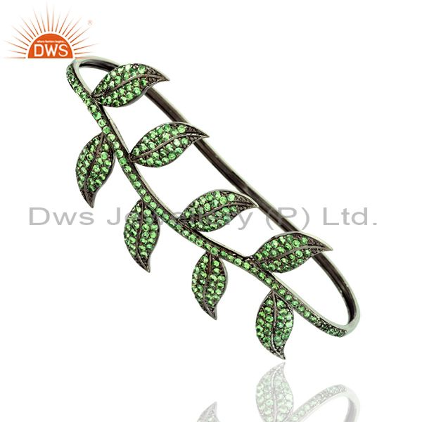 Supplier of Leaf style women gift palm bangle 4.6 ct tsavorite 925 silver