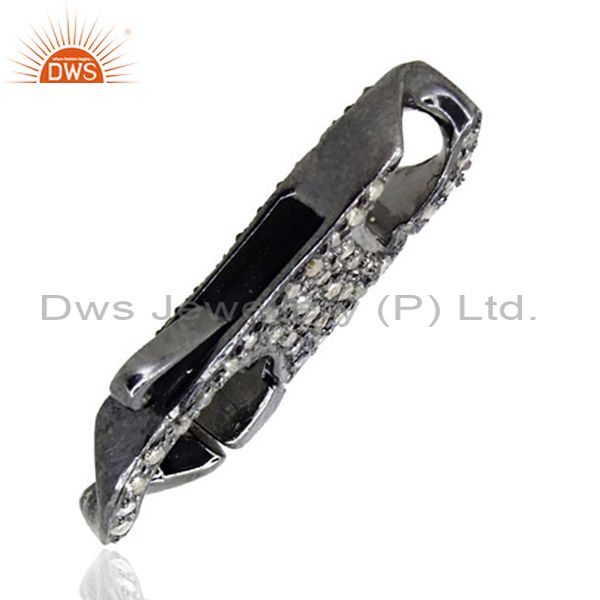 Exporter Lobster Clasp 0.74Ct Diamond Pave 925 Sterling Silver Lock Finding Jewelry 27x13