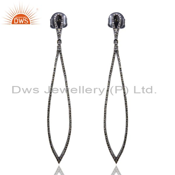 Exporter 14k Gold Vintage Look Dangle Earrings Sterling Silver Studded Diamond Jewelry QY