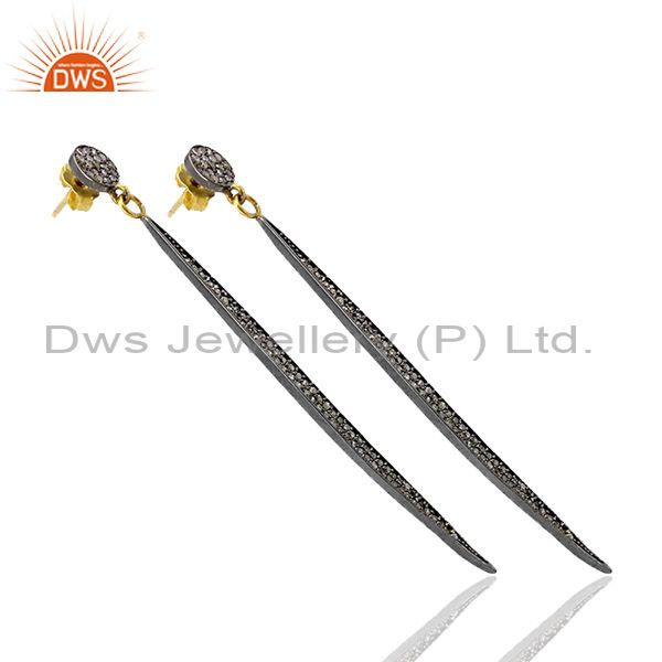 Exporter Diamond Pave 925 Sterling Silver Long Dangle Earrings 14k Gold Fine Jewelry OY
