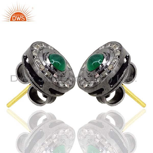 Exporter Emerald Diamond Handmade Fine Stud Earrings Sterling Silver 14K Gold Jewelry CY