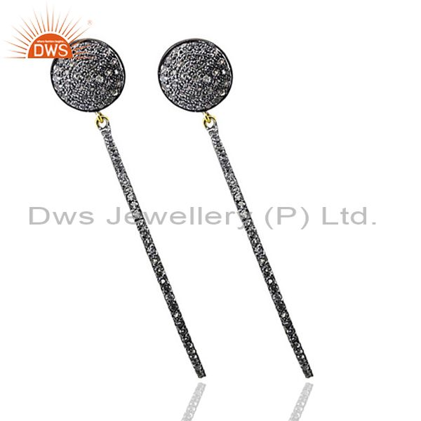Exporter Pave White Topaz Gemstone Stick Dangle Earrings Sterling Silver Jewelry 14k Gold