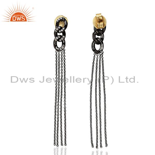 Exporter Diamond Pave Sterling Silver Tassel Earrings Dangle 14k Gold Fashion Jewelry CY