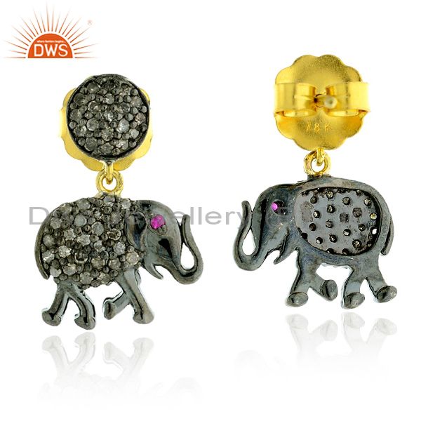 "elephant charm dangle earrings 0.93ct diamond gemstone 14kt gold silver jewelry