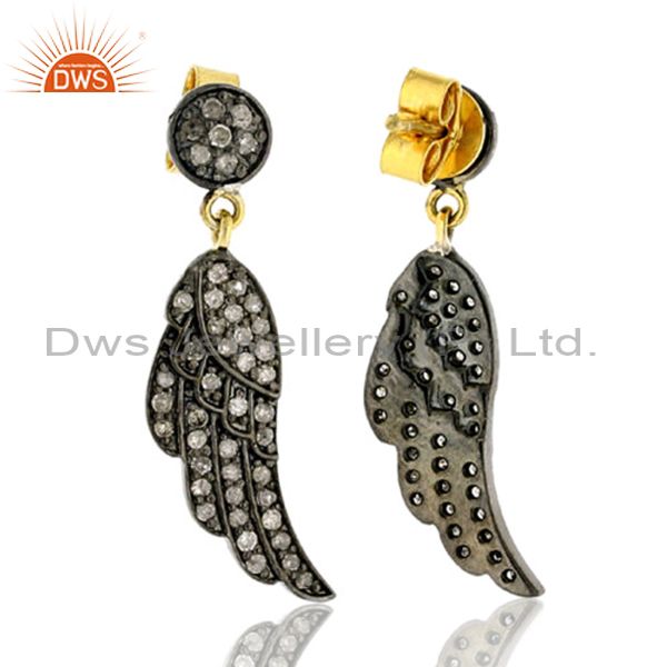 1.24ct pave diamond 14kt gold angel wing dangle earrings sterling silver jewelry