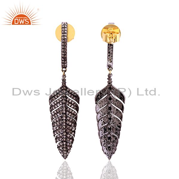 1.30 ct pave diamond 14kt gold dangle earrings 925 sterling silver women jewelry