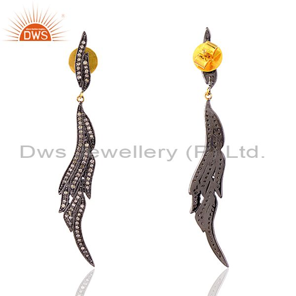 0.94ct pave diamond 14kt gold 925 sterling silver dangle earrings women jewelry