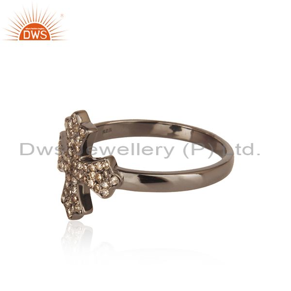 Diamond christian cross ring sterling silver vintage style handmade jewelry qy