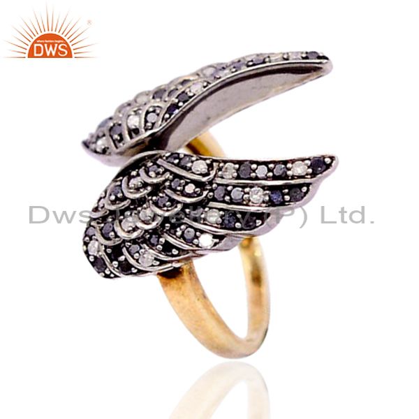 0.69ct pave diamond angel wing design ring .925 sterling silver jewelry