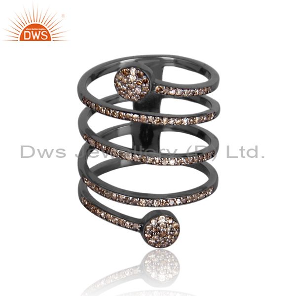 1.11 ct pave diamond .925 sterling silver designer spiral ring handmade jewelry