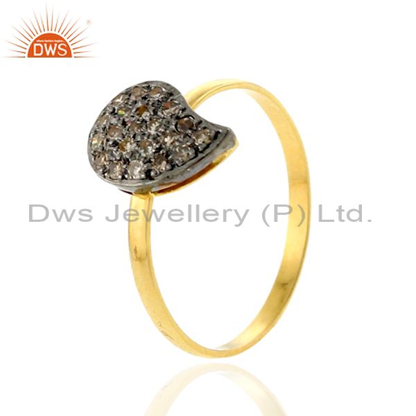 Vintage look pave diamond 14 k gold 925 sterling silver designer ring jewelry