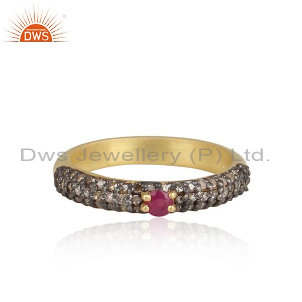 Ruby 0.79ct pave diamond half eternity band ring 925 sterling silver jewelry