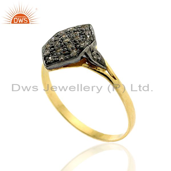 14k solid gold 0.19ct pave diamond 925 sterling silver ring vintage look jewelry
