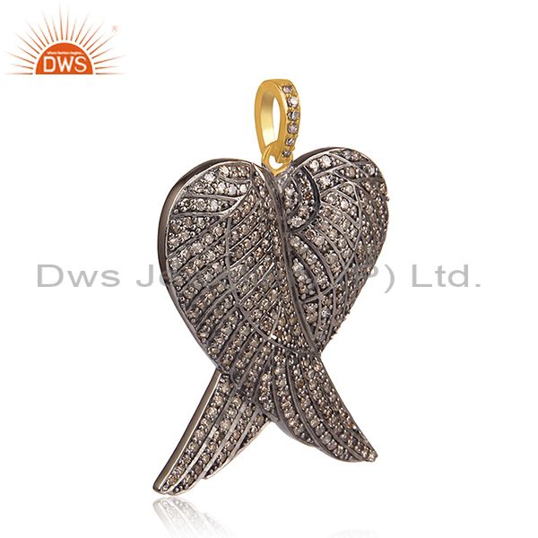 925 sterling silver pave 1.88ct diamond angel wing pendant 14k gold vintage look