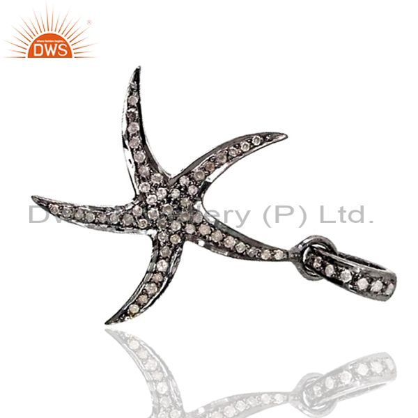 Exporter 925 Silver Star Charm Pave Diamond Pendant Jewelry Findings Suppliers