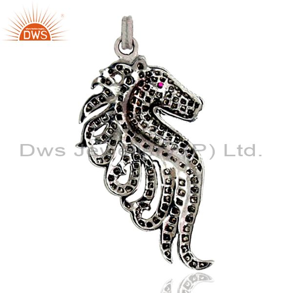 Pave natural diamond sea horse pendant 925 sterling silver vintage style jewelry