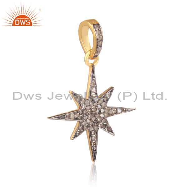 Real 0.48 ct diamond pave star design pendant sterling silver jewelry 3 pcs lot