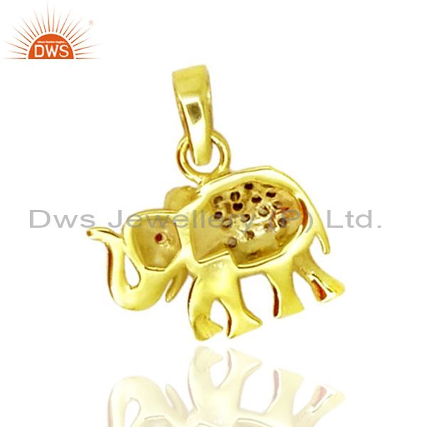 925 sterling silver elephant charm pendant pave diamond gold plated gift jewelry