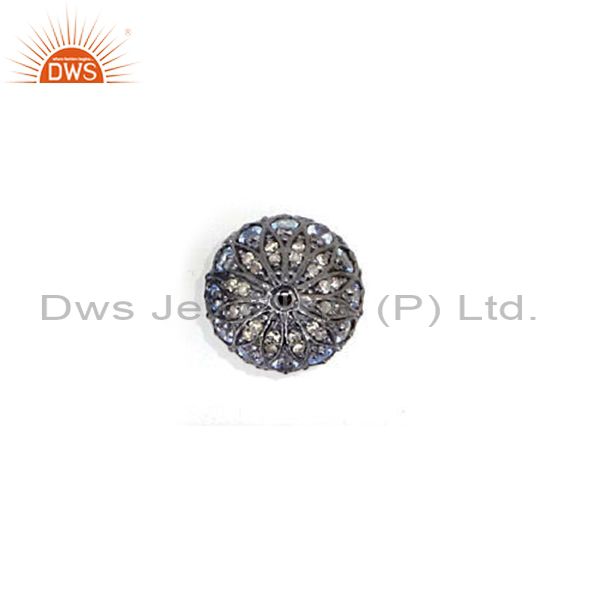 Topaz gemstone studded diamond spacer finding 925 silver disco bead ball jewelry