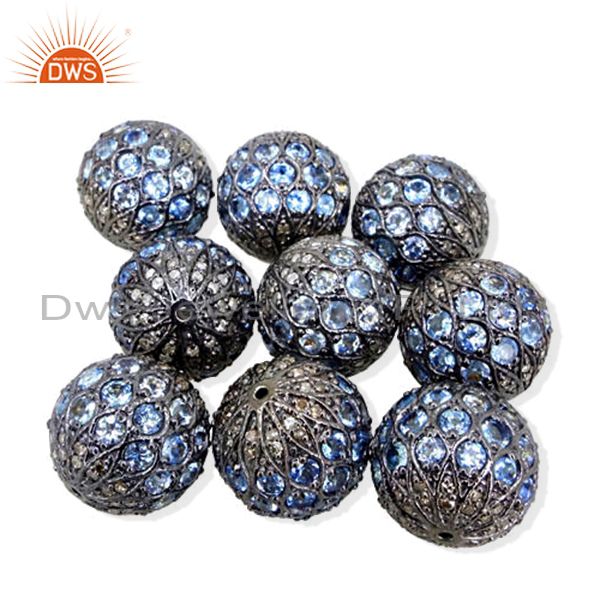 Blue disco bead ball topaz diamond spacer finding latest sterling silver jewelry