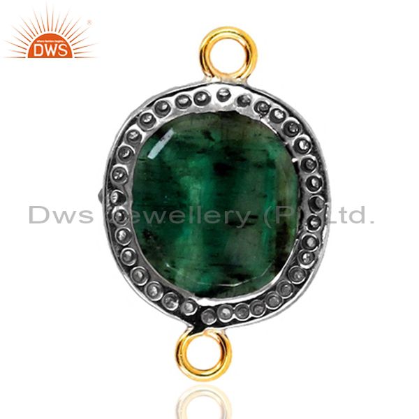 Sterling silver diamond pave gemstone emerald connector finding 14k gold jewelry