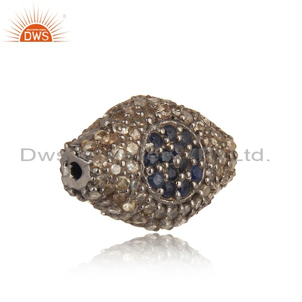 0.18cts sapphire pave diamond 925 sterling silver evil eye design spacer finding