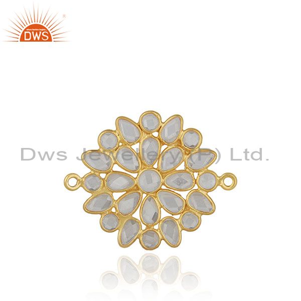 White zircon gold plated solid 925 silver connector jewelry finding manufacturer