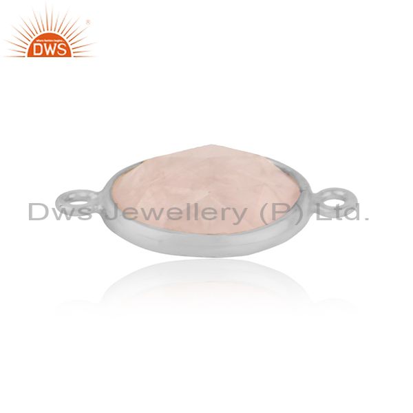 Trendy jewelry connector in solid silver 925 with rose quartz