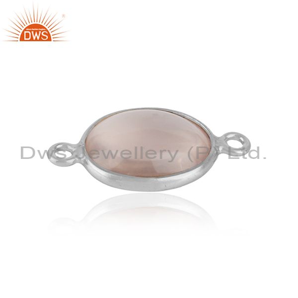 Handmade jewelry connector in solid silver 925 and rose quartz