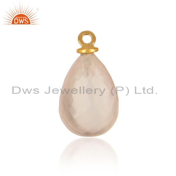 Handmade rose quartz jewelry charm in yellow gold over silver 925