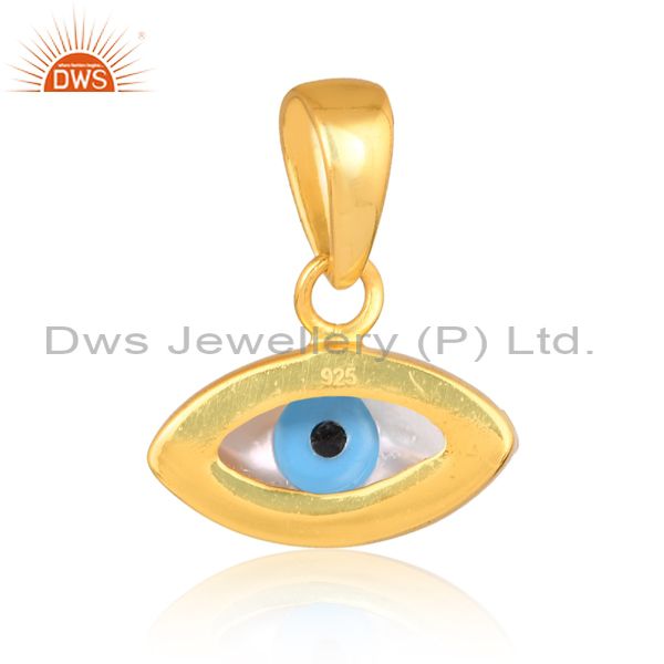 Mother Of Pearl Set 18K Gold On 925 Silver Evil Eye Pendant