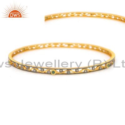 Supplier of 18k yellow gold over sterling silver pave diamond emerald bangle
