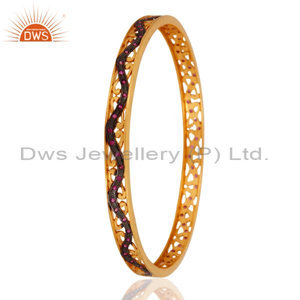 Supplier of 18k yellow gold plated ruby red cubic zirconia lady fashion bangle