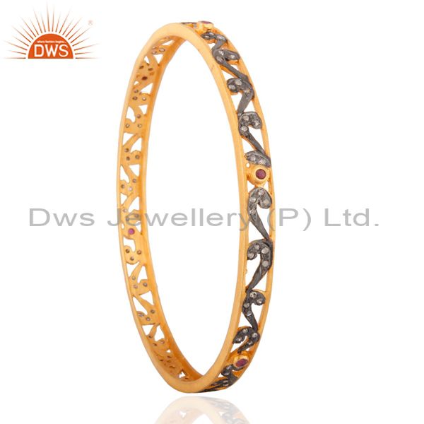 Supplier of Beautiful designer 18k gold on 925 silver ruby and diamond bangle