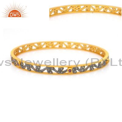 Supplier of Multi color cz sleek 14k yellow gold plated 925 sterling bangles
