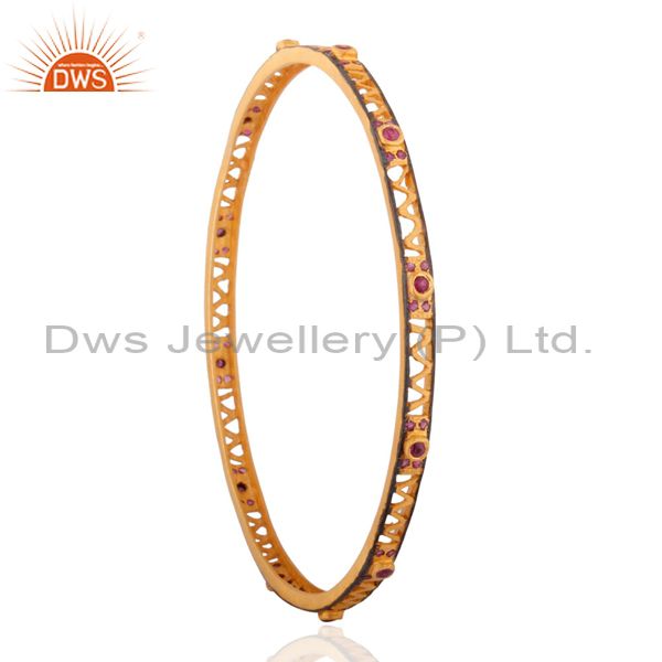 Supplier of Women fashion solid silver ruby gemstone 18k gold plated bangles