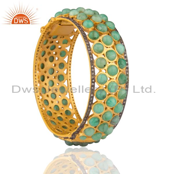 Supplier of Pave diamond bangle sterling 925 emerald 18k gold plated jewelry