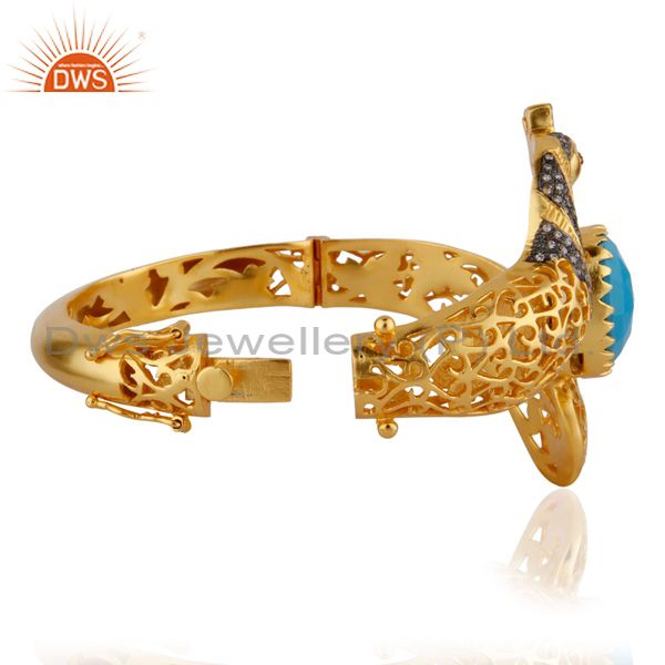 Supplier of 14k yellow gold plated turquoise fashion peacock bangle with cz