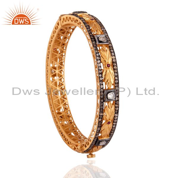 Supplier of Rose cut diamond 18k yellow gold on 925 silver ruby bangle jewelry
