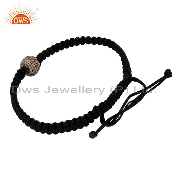 Exporter Macrame Fashion Braclet With 925 Sterling Silver Pave Diamond Beads