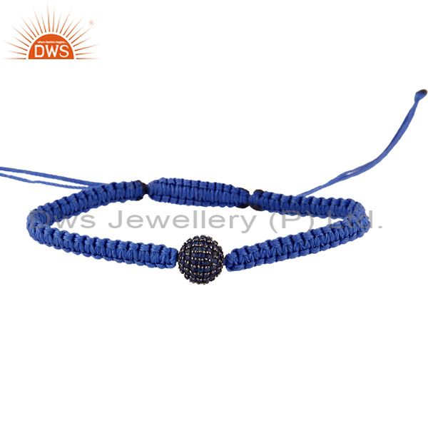 Exporter 925 Silver Blue Sapphire Gemstone Bead Macrame Thread Shamballa Bracelets