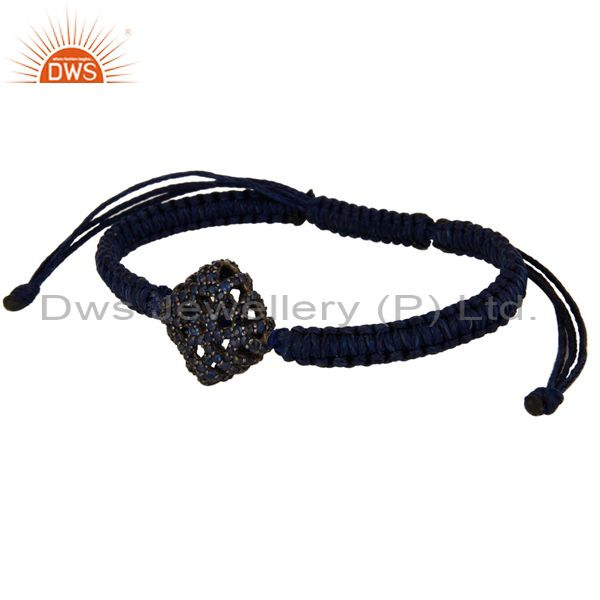 Exporter 925 Sterling Silver Pave Blue Sapphire Beads Friendship Macrame Bracelet