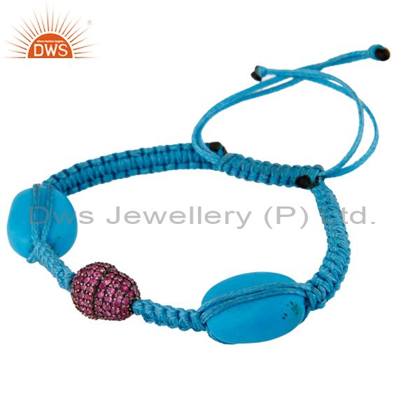 Exporter 925 Sterling Silver Pink Sapphire Gemstone Bead Macrame Bracelet Fashion Jewelry