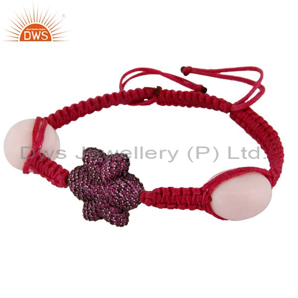 Exporter Ruby Flower Design Beads Bracelet Sterling Silver Macrame Fashion Jewelry