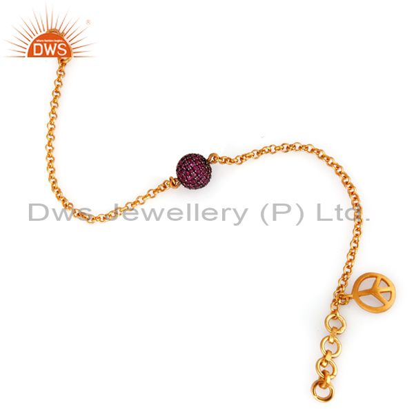 Exporter 18k Gold over 925 Sterling Silver Real Ruby Gemstone Lovely Chain Bracelets