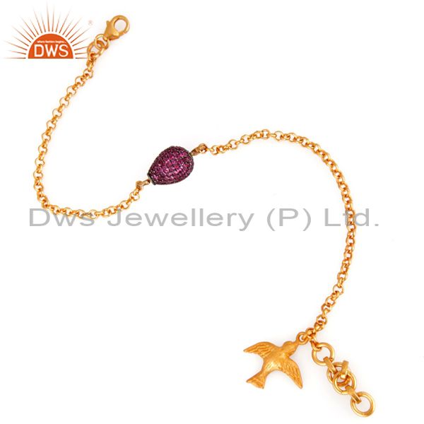 Exporter 18K Gold Over Silver Ruby Genuine Gemstone Pave Beads Chain Beautiful Bracelets