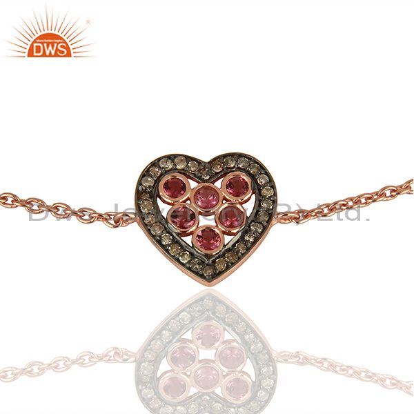 Exporter Heart Shape Pink Tourmaline Pave Diamond Bracelet Jewelry Supplier